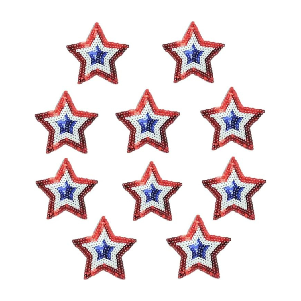 Front View of the Red, White & Blue Sequin Star Patch | Assorted
