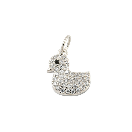 Silver CZ Rubber Duck Charm