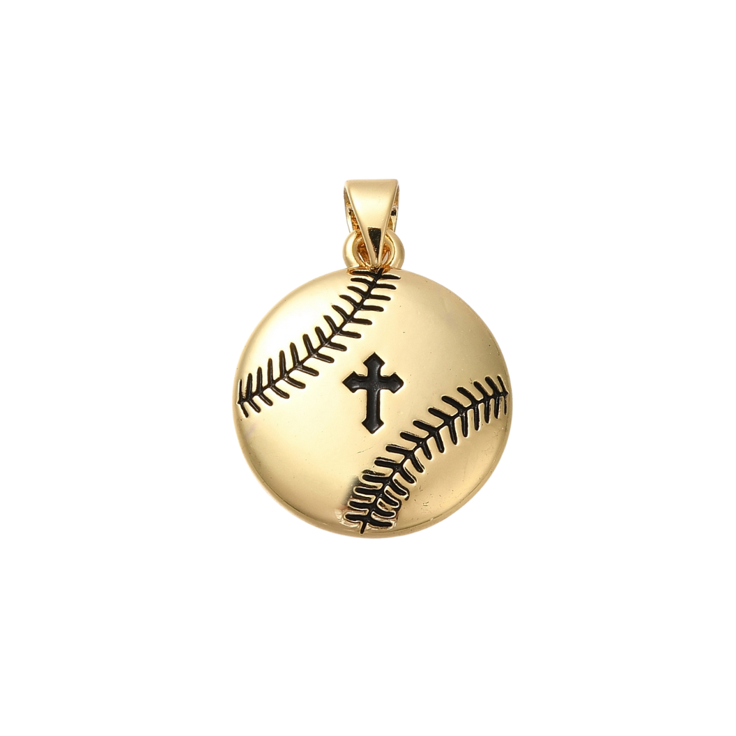 *Gold Baseball Cross Charm