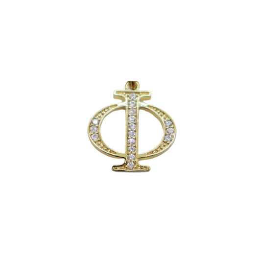 Gold CZ Greek Letter "Phi" Charm