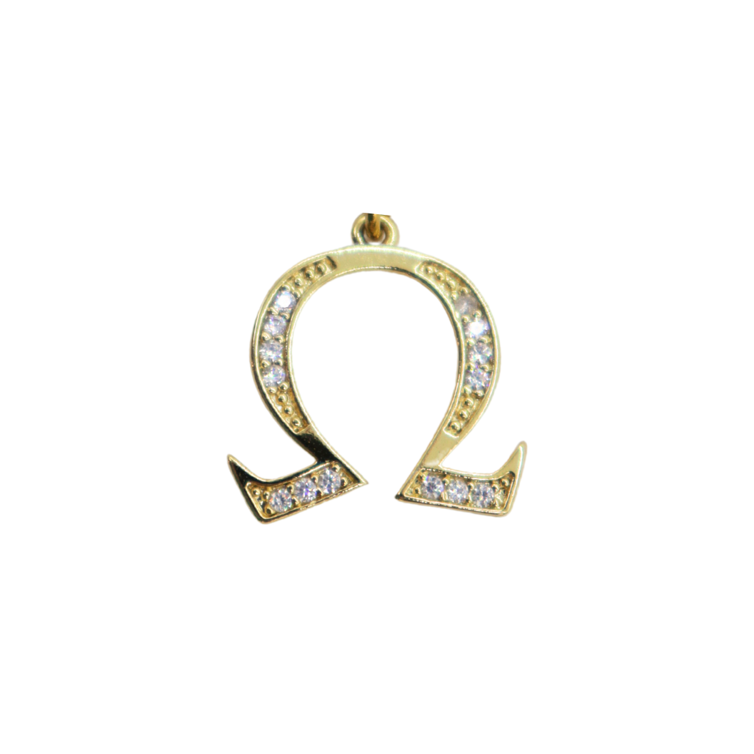 Gold CZ Greek Life "Omega" Charm