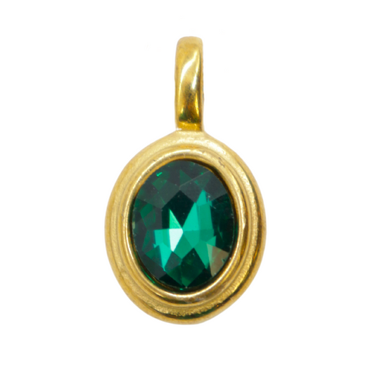 Gold Oval Framed Green Glass Stone Charm