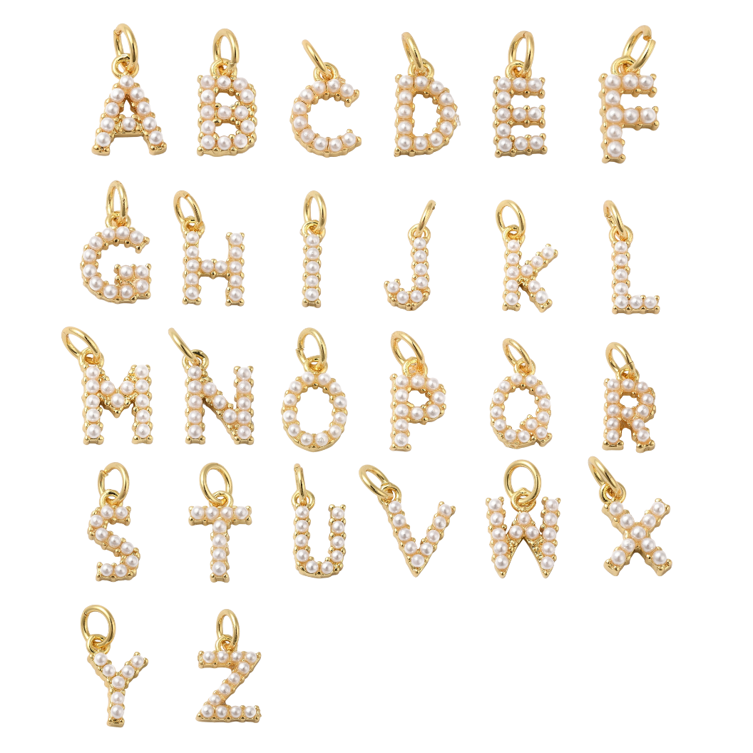 Gold Pearl Initial Charm Alphabet Set