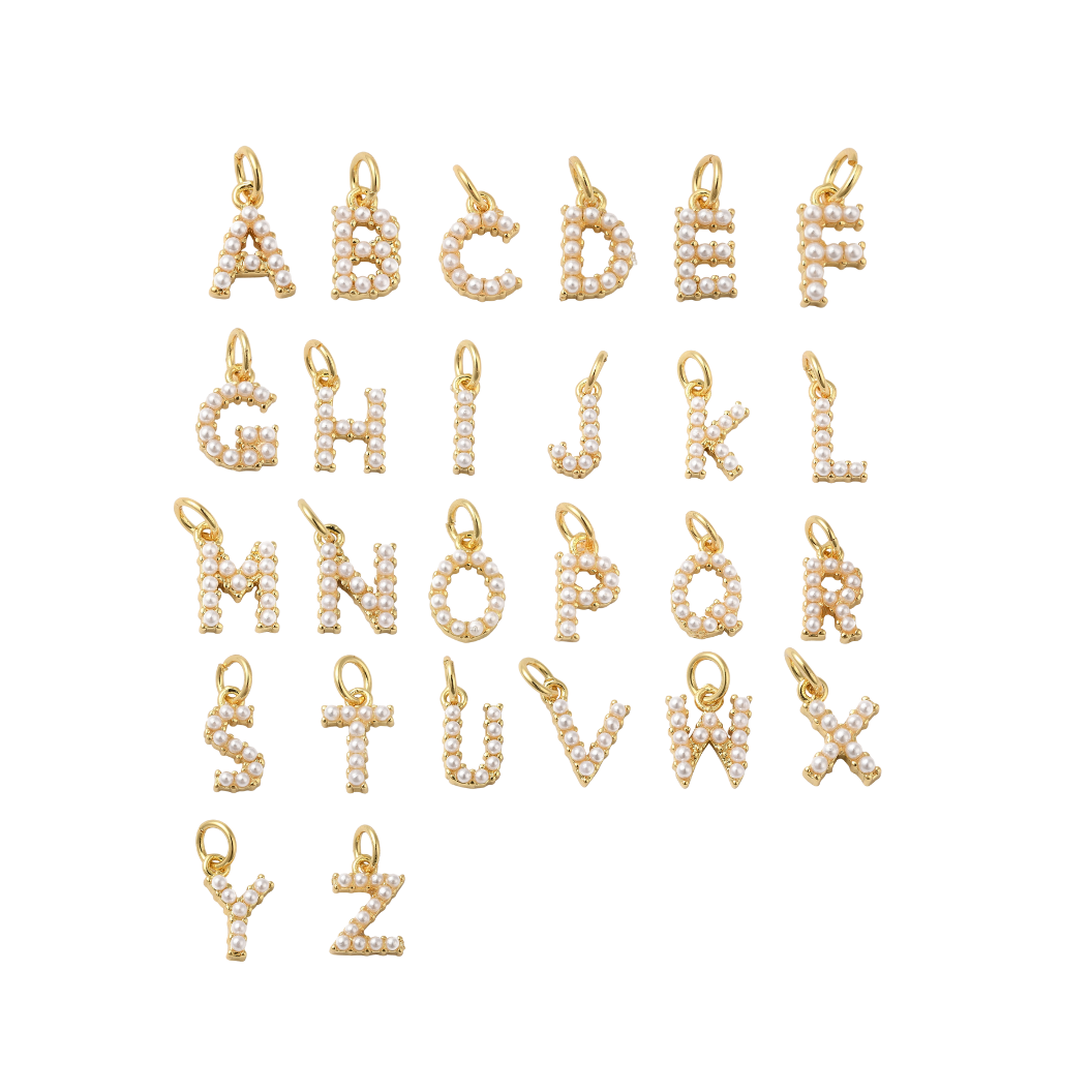 Gold Pearl Micro Initial Charm Alphabet Set