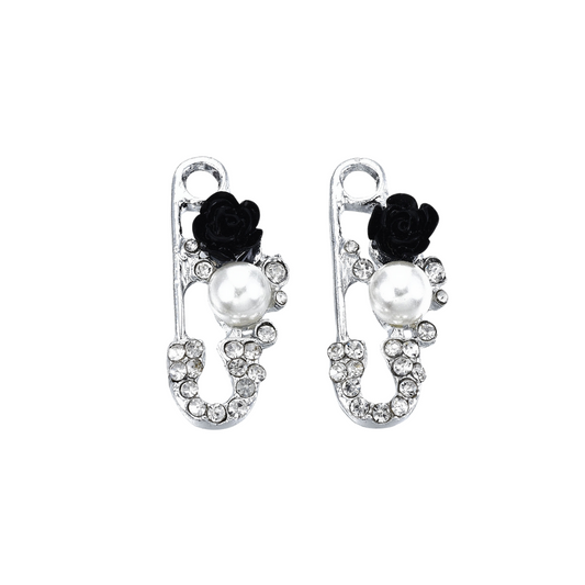 Safety Pin with Black Rose & Pearl | Shoe, Purse, & Hat Charm