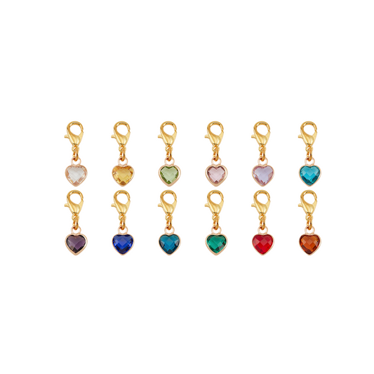 Gold Heart Birthstone Dangle | Shoe, Purse, & Hat Charm | Pack of 12