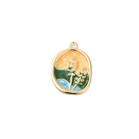 Gold Floral Portrait Pendant Charm