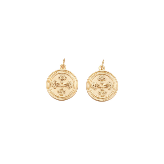 Gold Matte Gold Filigree Cross Disc Charm