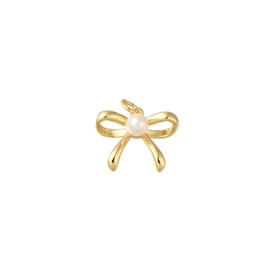 Gold Bow with Pearl Knot Charm