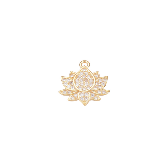 Gold Rhinestone Lotus Charm