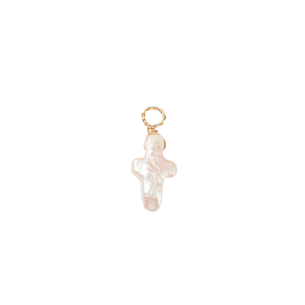 Gold Keshi Pearl Cross Charm