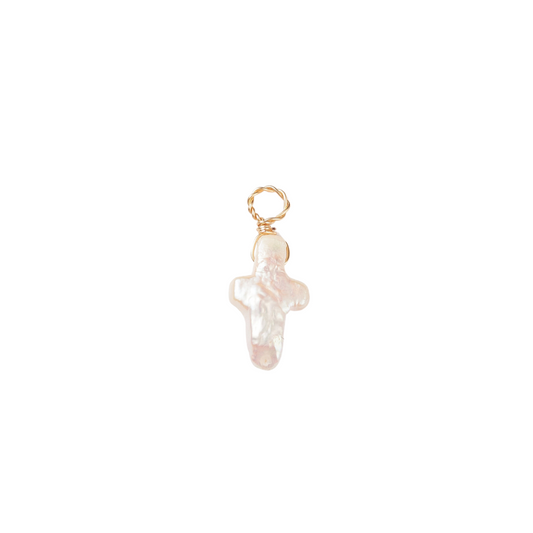 Gold Keshi Pearl Cross Charm