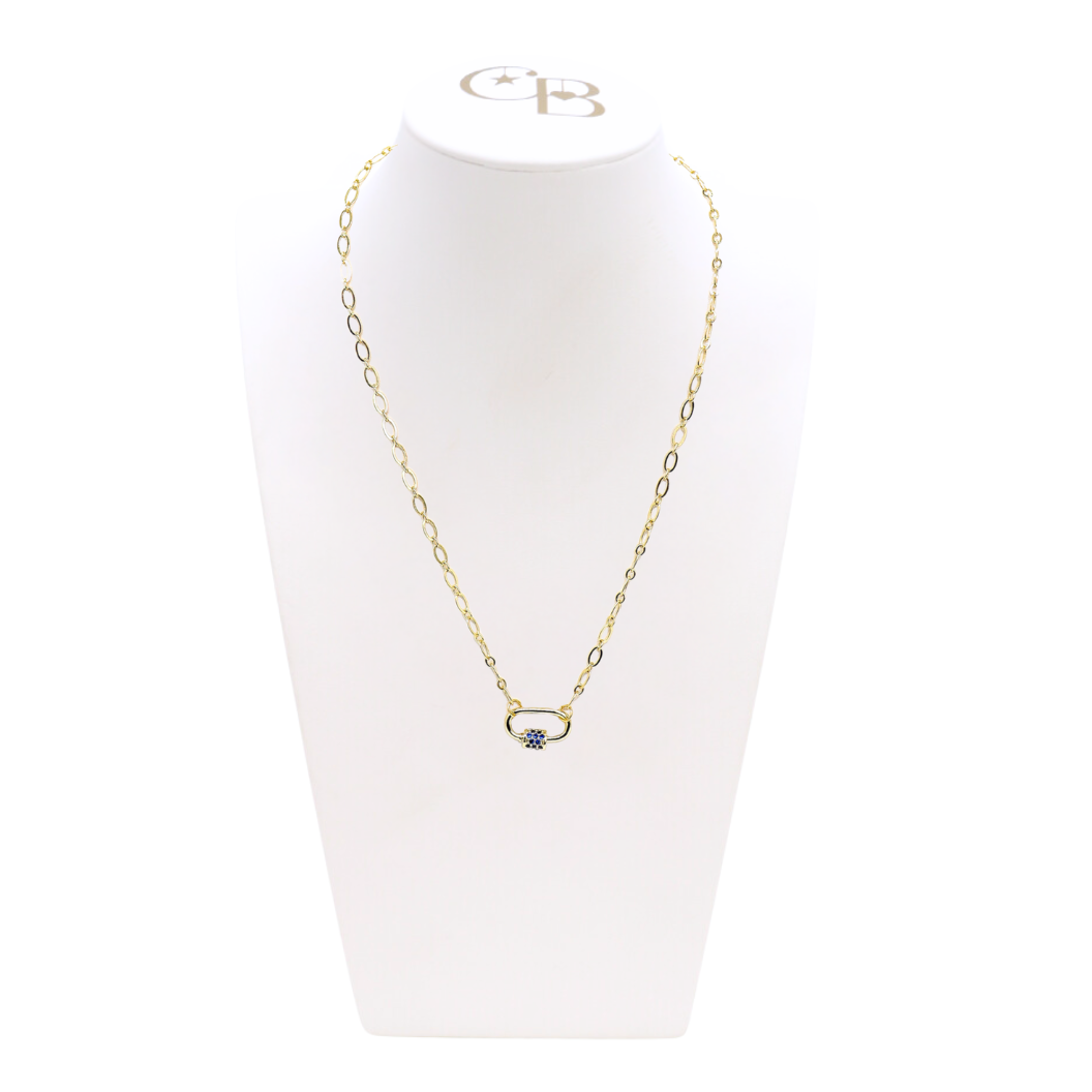 Gold Christie Necklace with Assorted Color Cubic Zirconia Small Gabi Carabiner