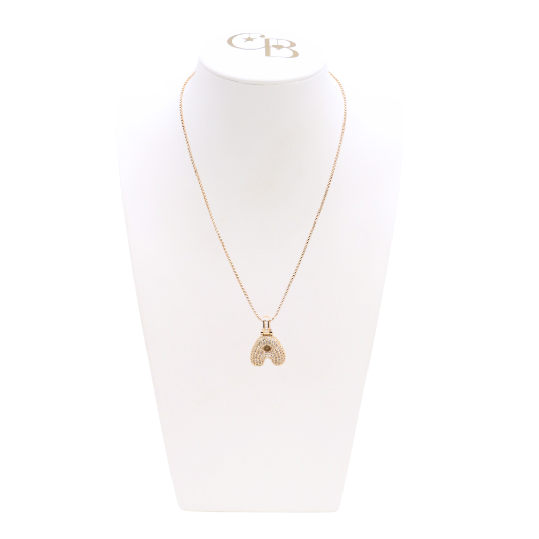 Light Gold Rhinestone Bubble Initial Letter Necklace