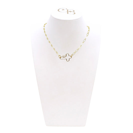 Front View of the Gold Paige Necklace with Mary Carabiner on CB Bust