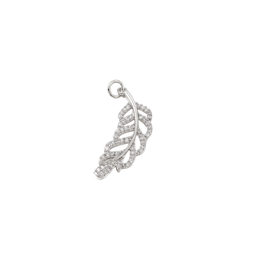 Front view of the Silver Cubic Zirconia Tropical Leaves Charm