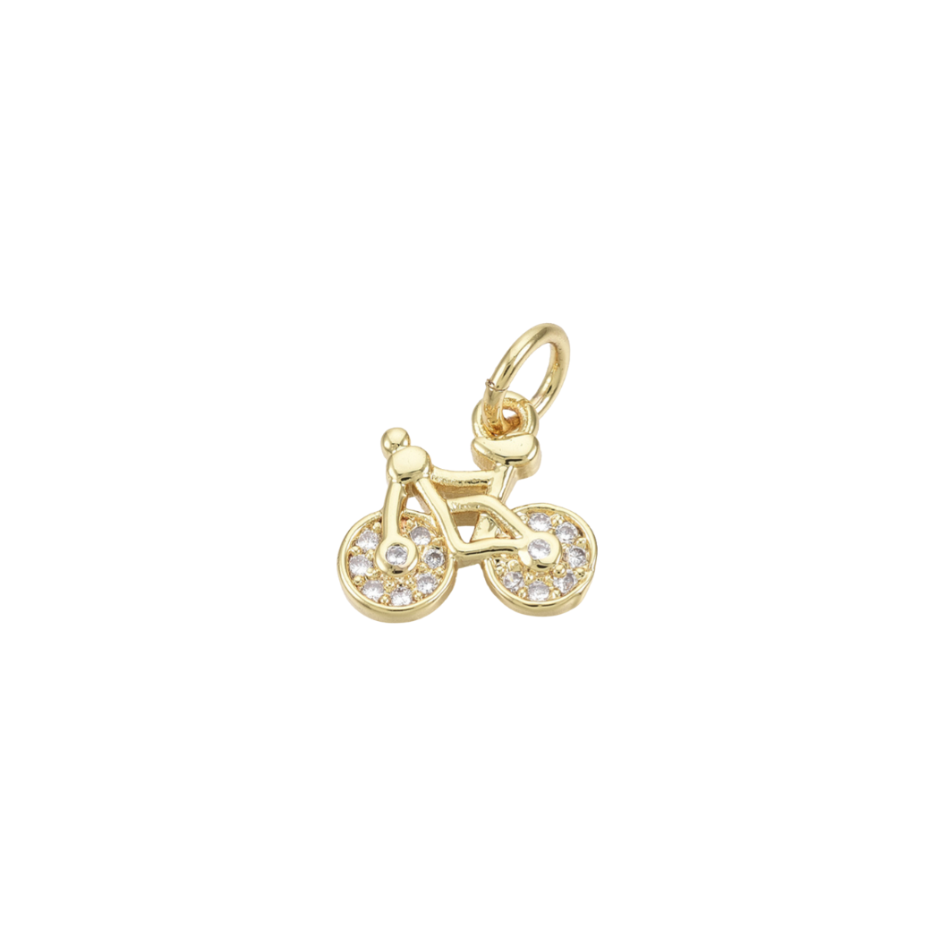Front view of the Gold Micro Pave Cubic Zirconia Bike Charm