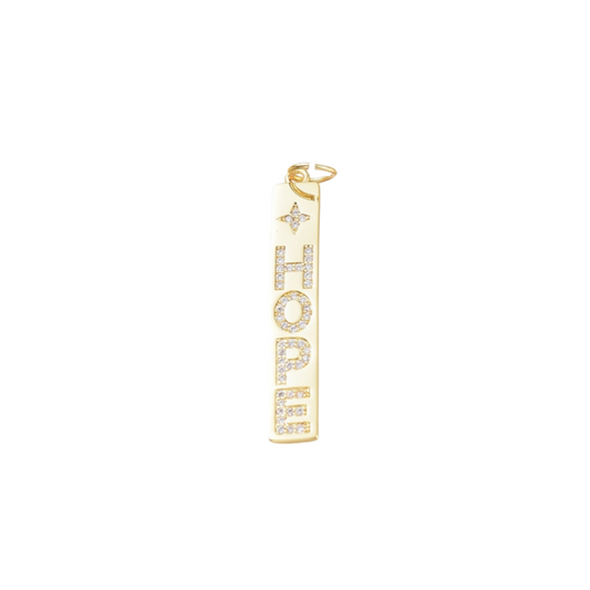 Front view of the Gold Micro Pave "Hope" Bar Charm