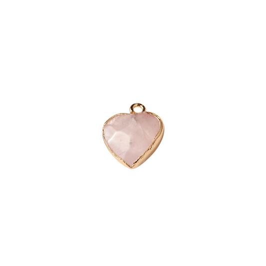 Front view of the Gold Rose Quartz Heart Charm