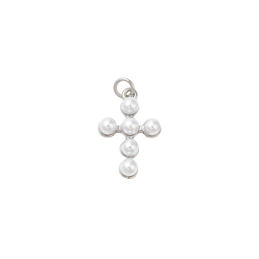 Front of Silver Pearl Cross Charm