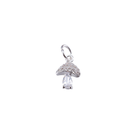 Front of Silver Teardrop Crystal Mushroom Charm
