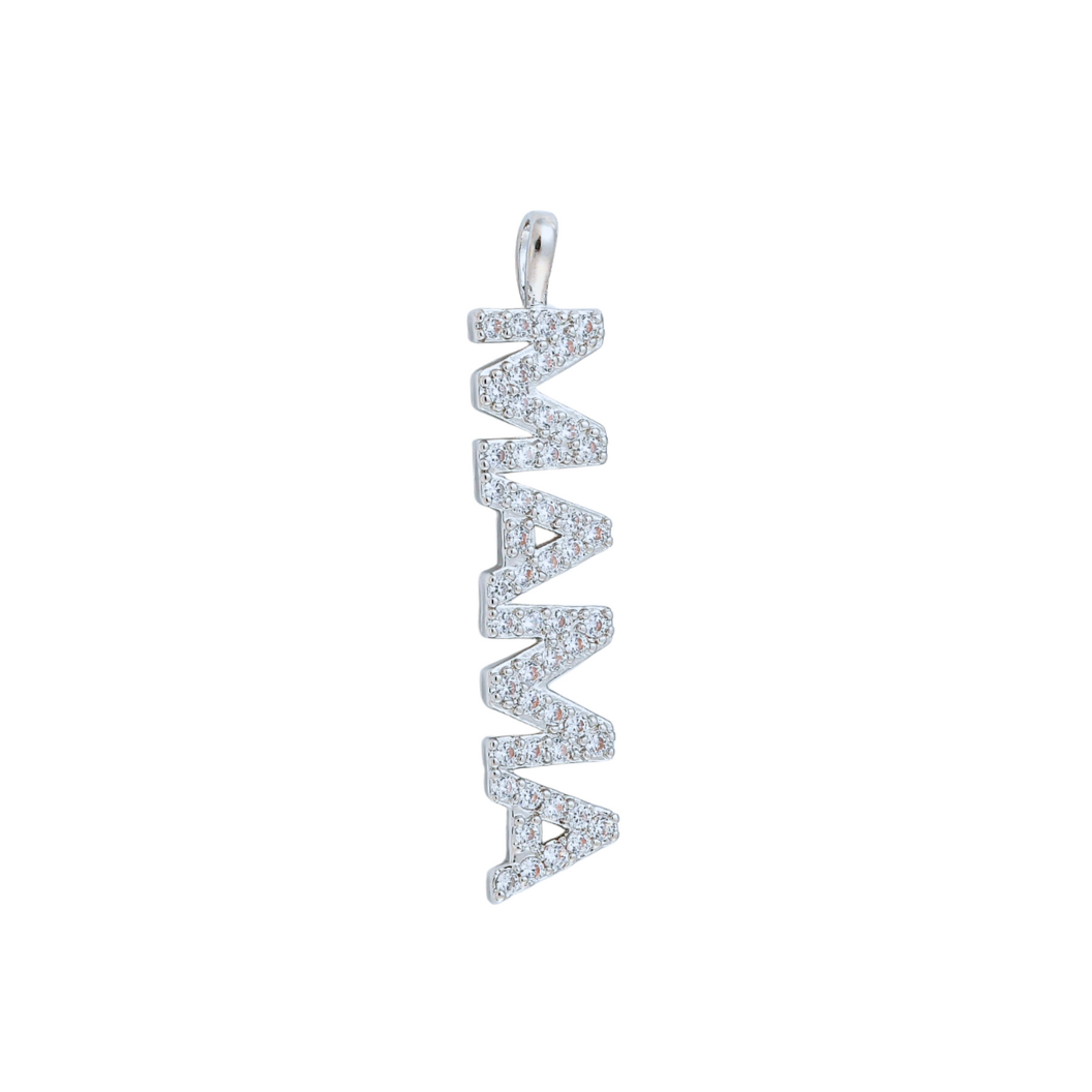 Front of Silver Pave "MAMA" Bar Charm