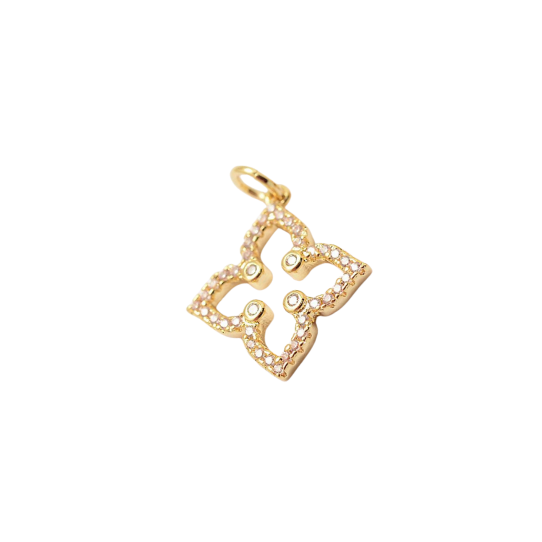 Front of Gold Pave 4-Point Flower Charm