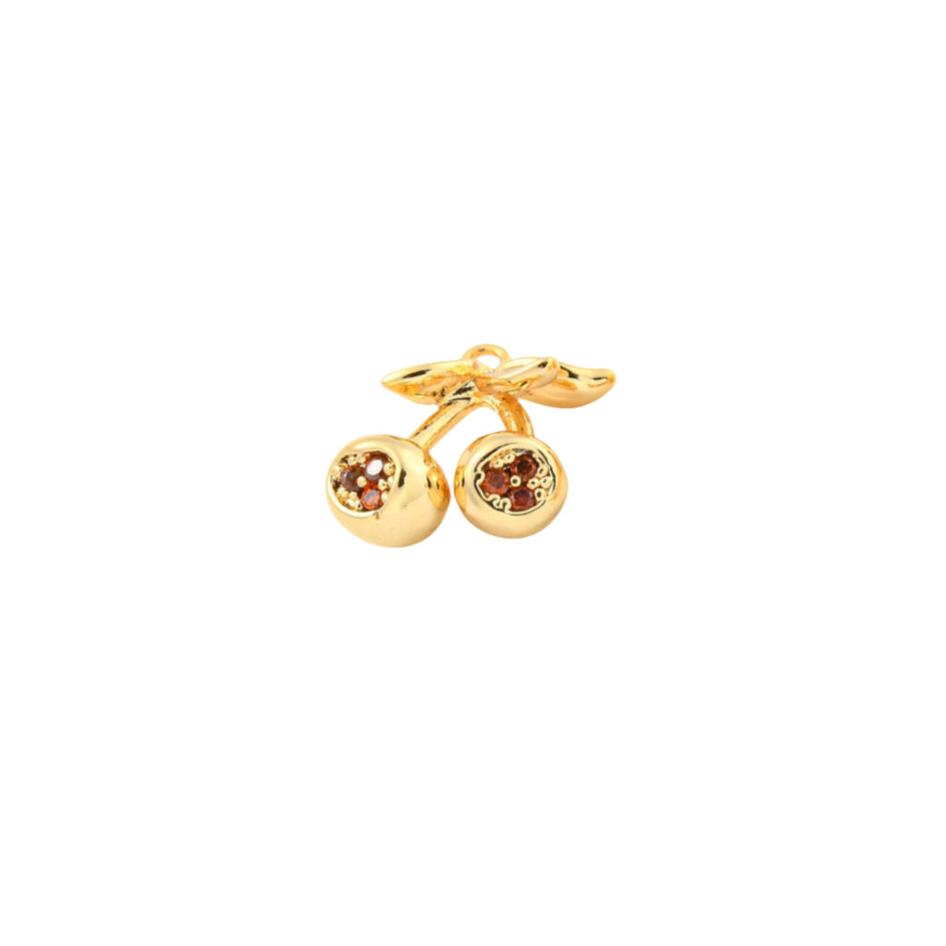 Front view of the Gold Rhinestone Cherry Charm