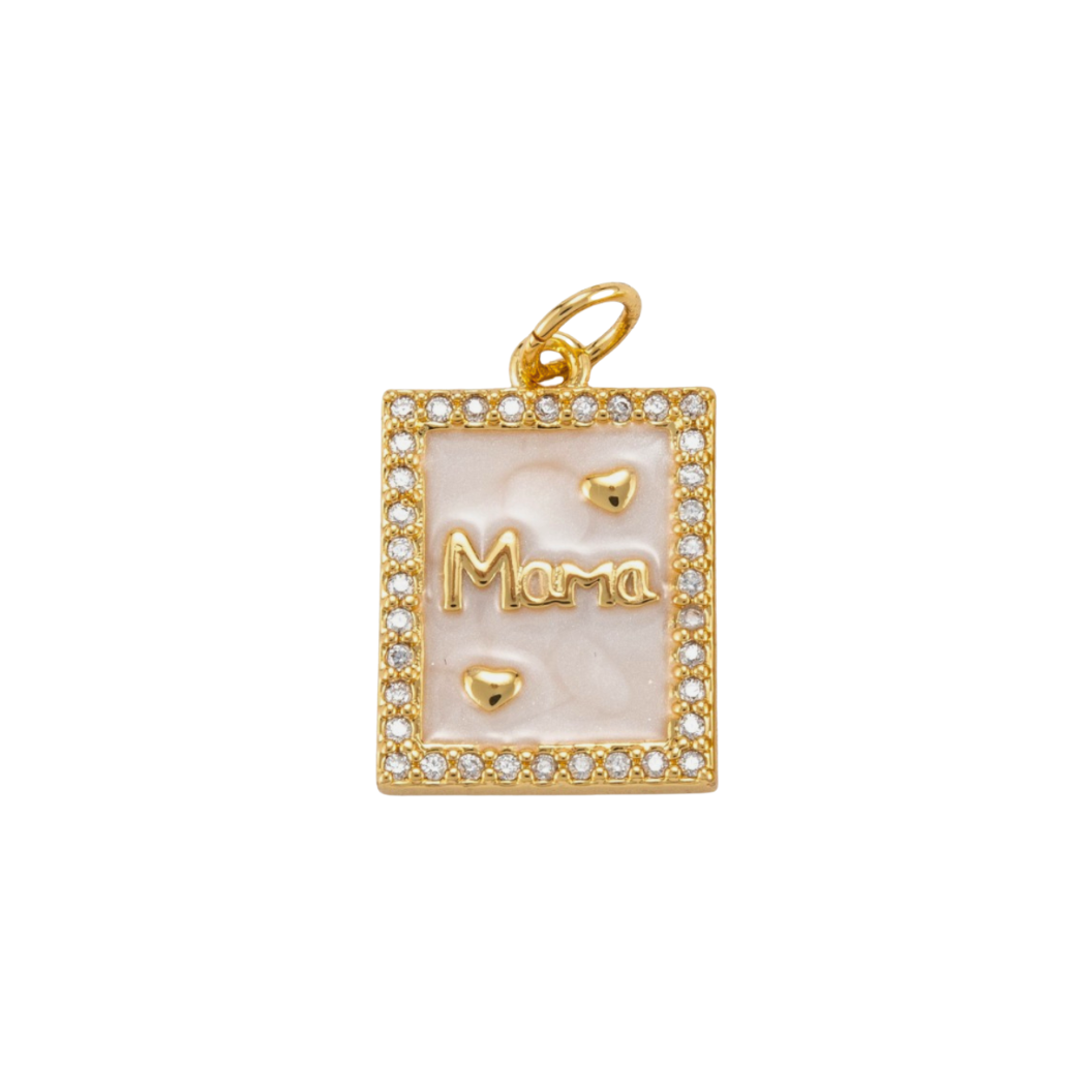 Front of Gold Embellished Rectangular Mama Charm