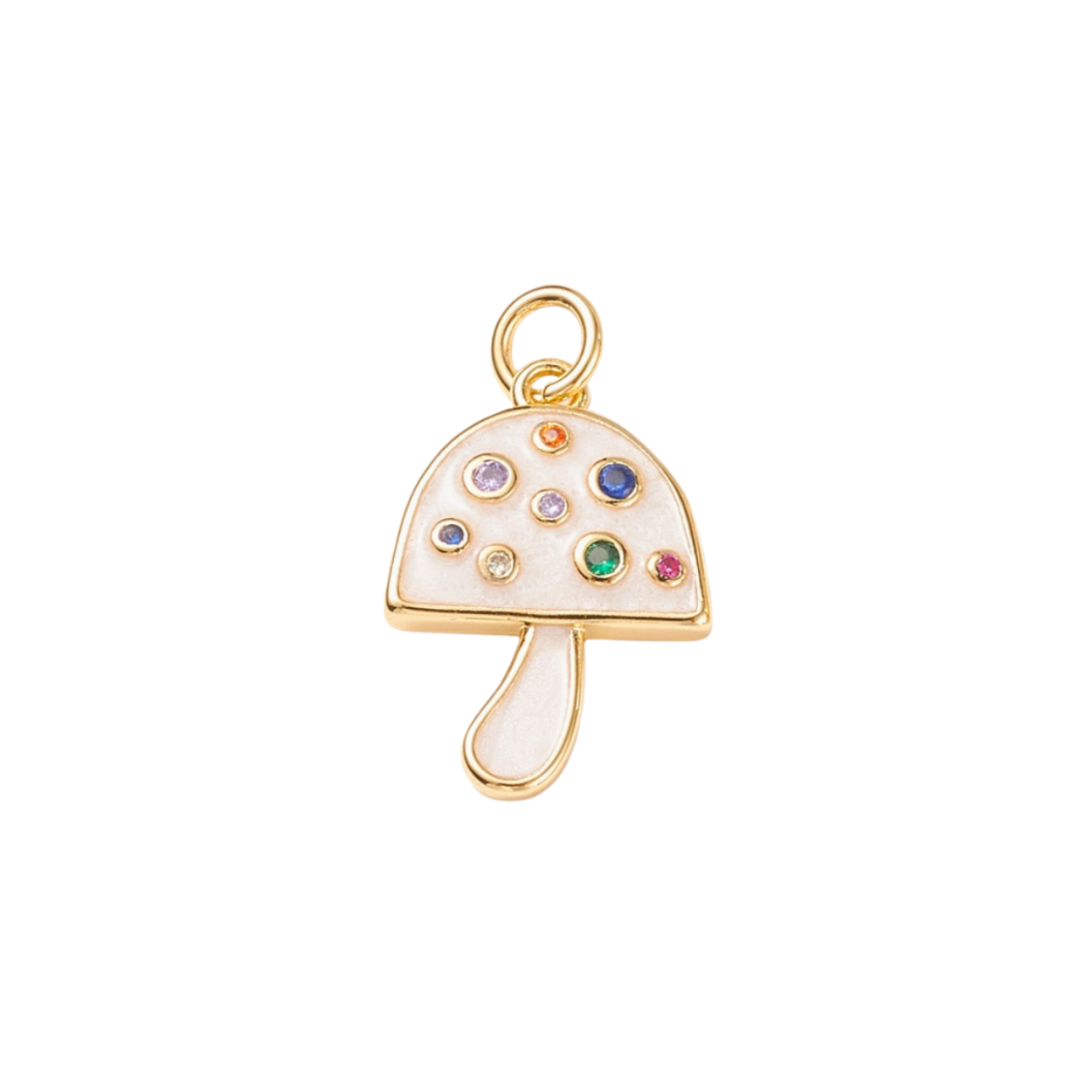 Front of Gold & Pearlescent Embellished Mushroom Charm