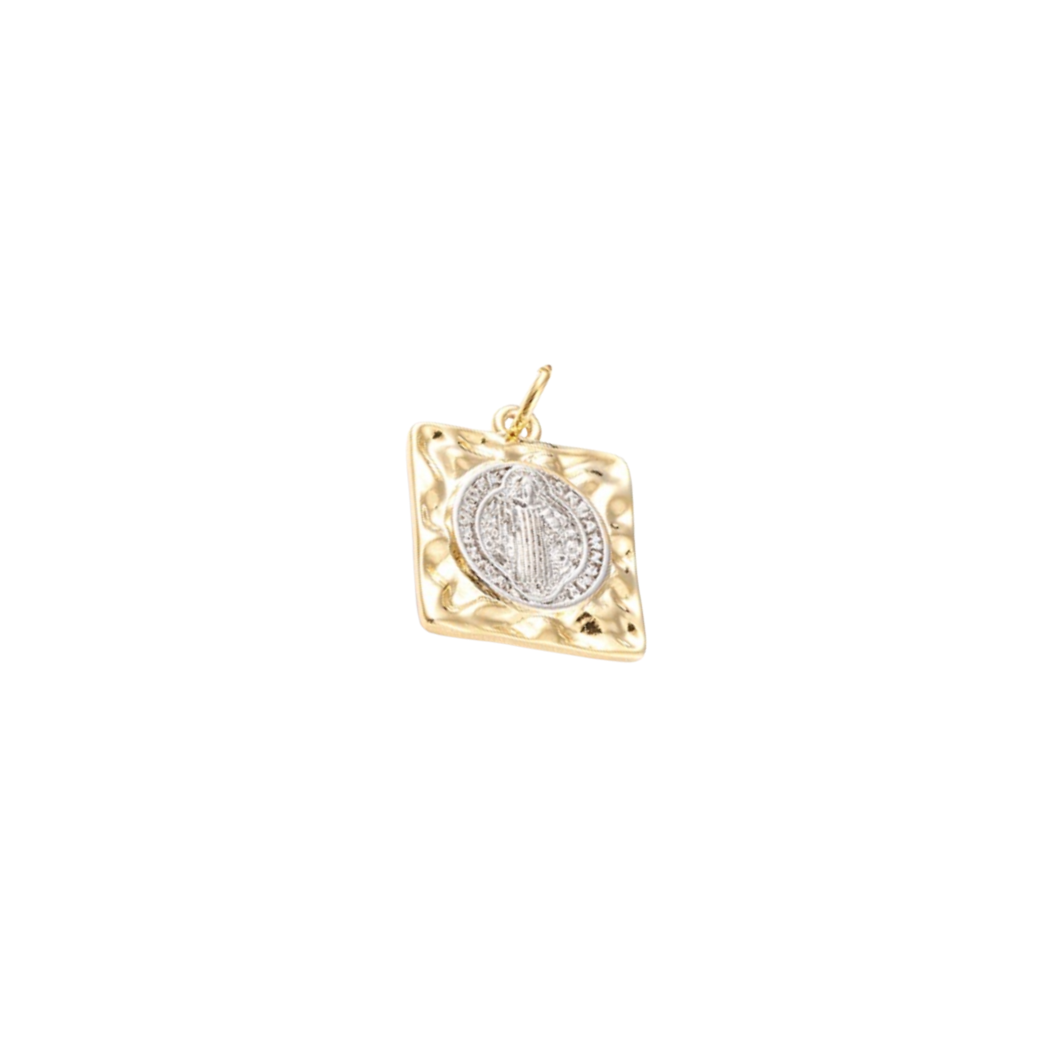 Front of the Gold Saint Benedict Square Charm