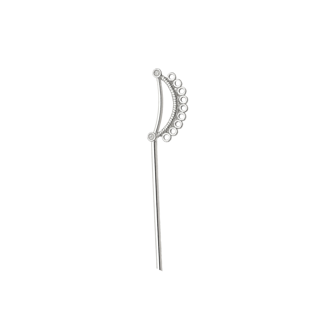 Front view of the Silver Cascade Circle Hair Stick