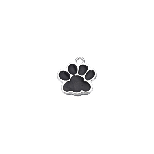 Front view of the Silver & Black Puppy Paw Print Charm
