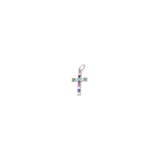 Front of Silver Multi Stone Cross Charm