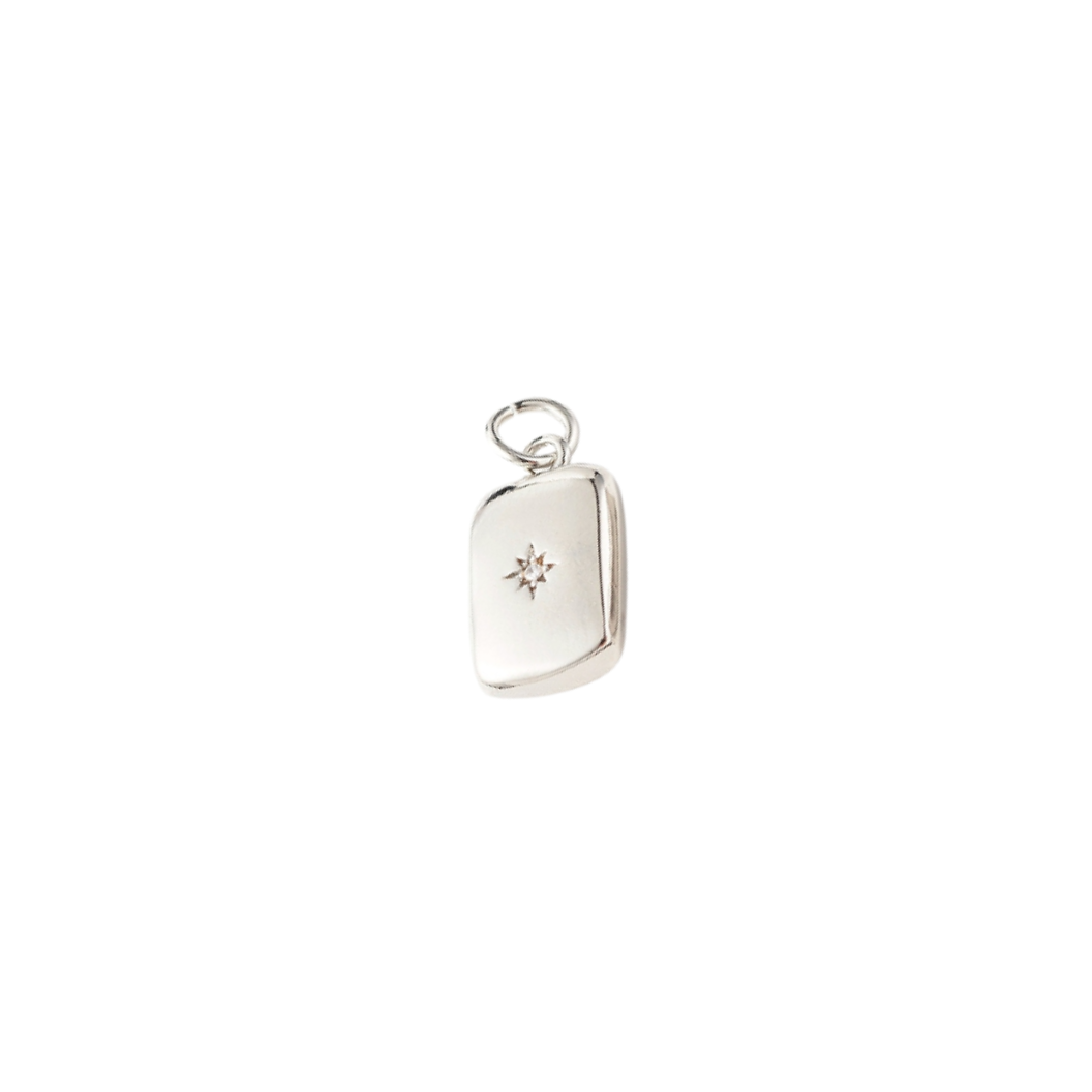 Front of the Silver Star Embossed Rectangle Charm