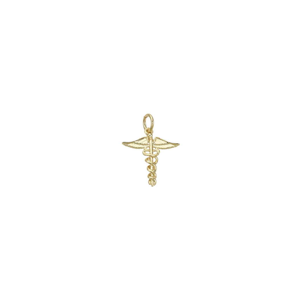 Front of Gold Caduceus Symbol Charm