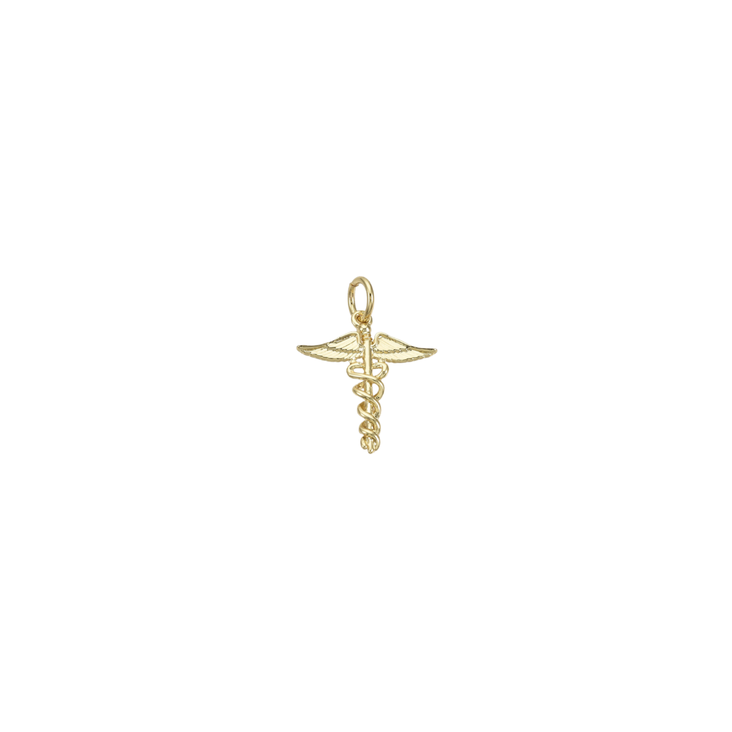 Transparent view of Gold Caduceus Symbol Charm