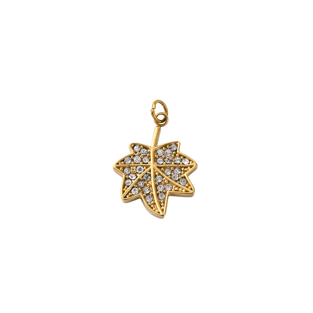 Gold Crystal Vein Leaf Charm