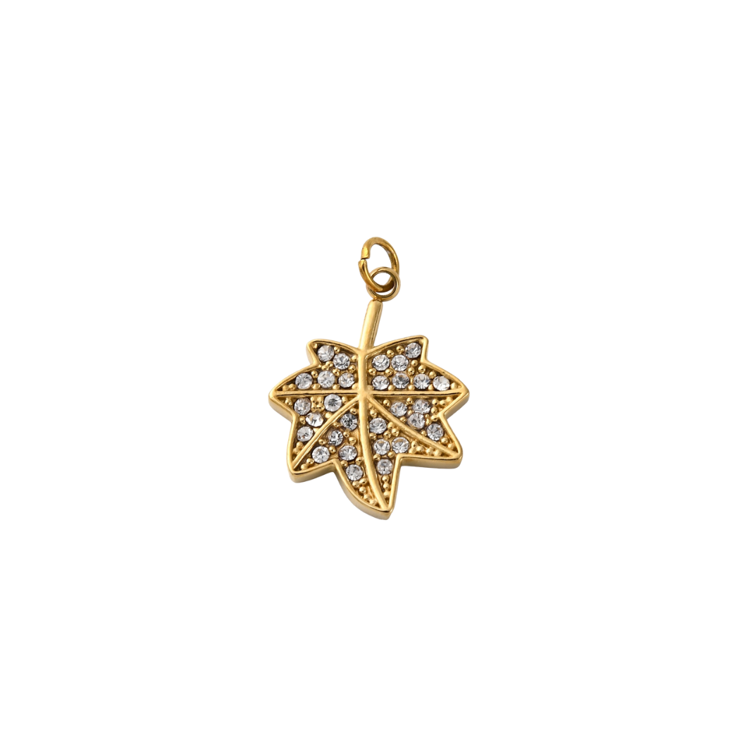 Gold Crystal Vein Leaf Charm