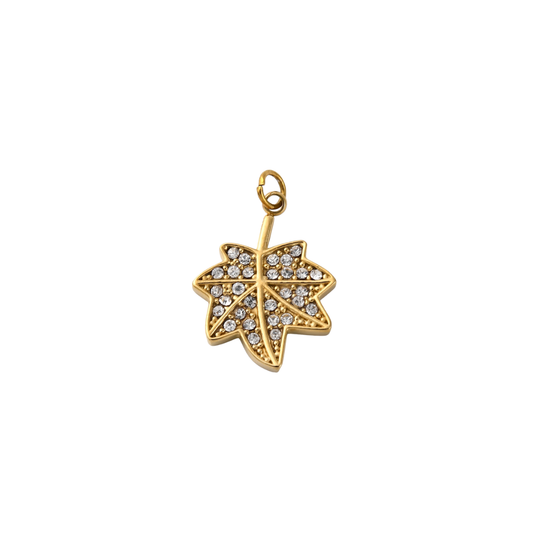 Gold Crystal Vein Leaf Charm