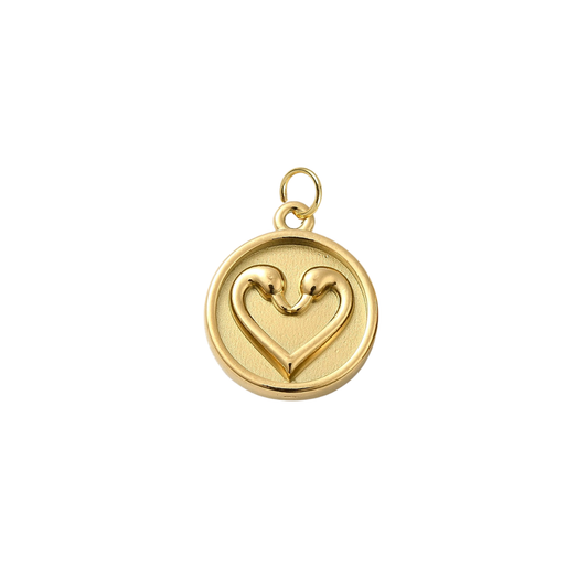 Gold Two Swan Heart Charm