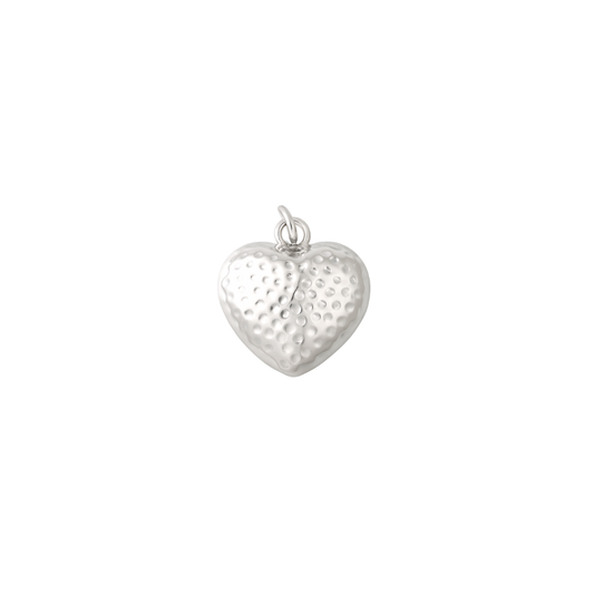 Silver Dimpled Puff Heart Charm