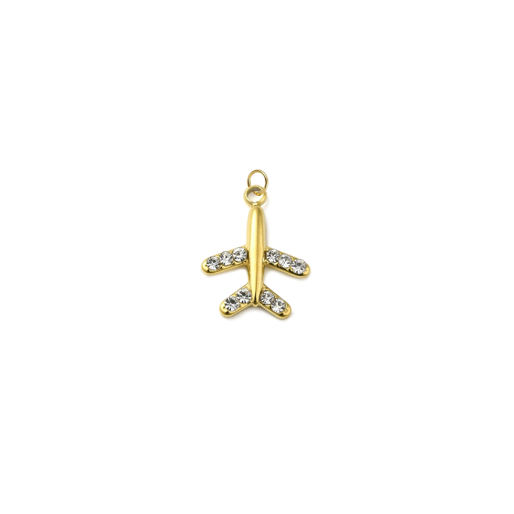 Gold Jet with Cubic Zirconia Charm