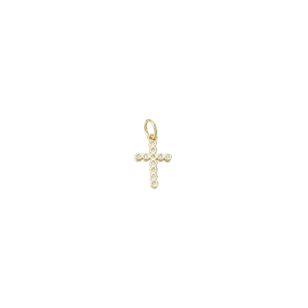Gold Pavé Cross Charm on transparent background 