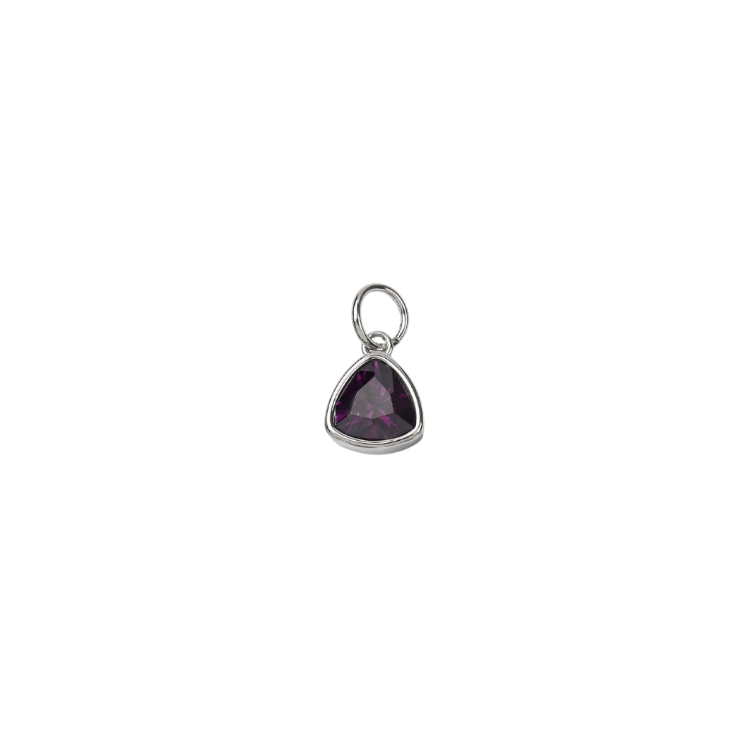 Silver Amethyst Triangle Gemstone Charm - Waterproof Stainless Steel