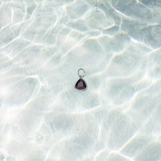 Silver Amethyst Triangle Gemstone Charm - Waterproof Stainless Steel