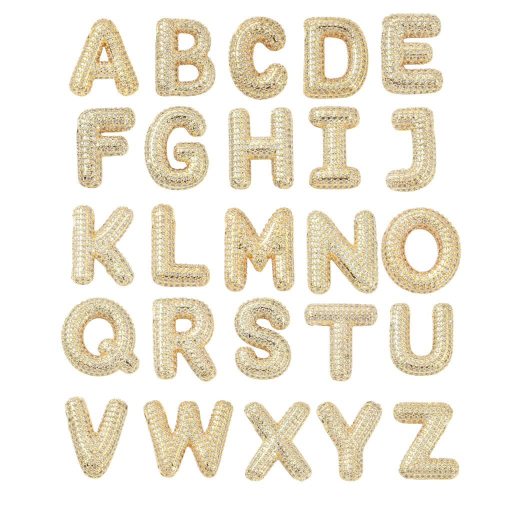 Gold Slider Bubble Rhinestone Initial Letter | Alphabet Charm Set