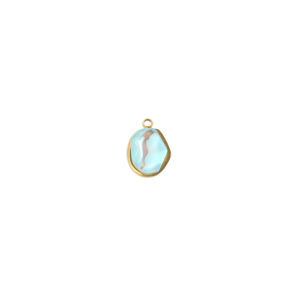 Gold Aqua Gemstone Charm - Waterproof Stainless Steel