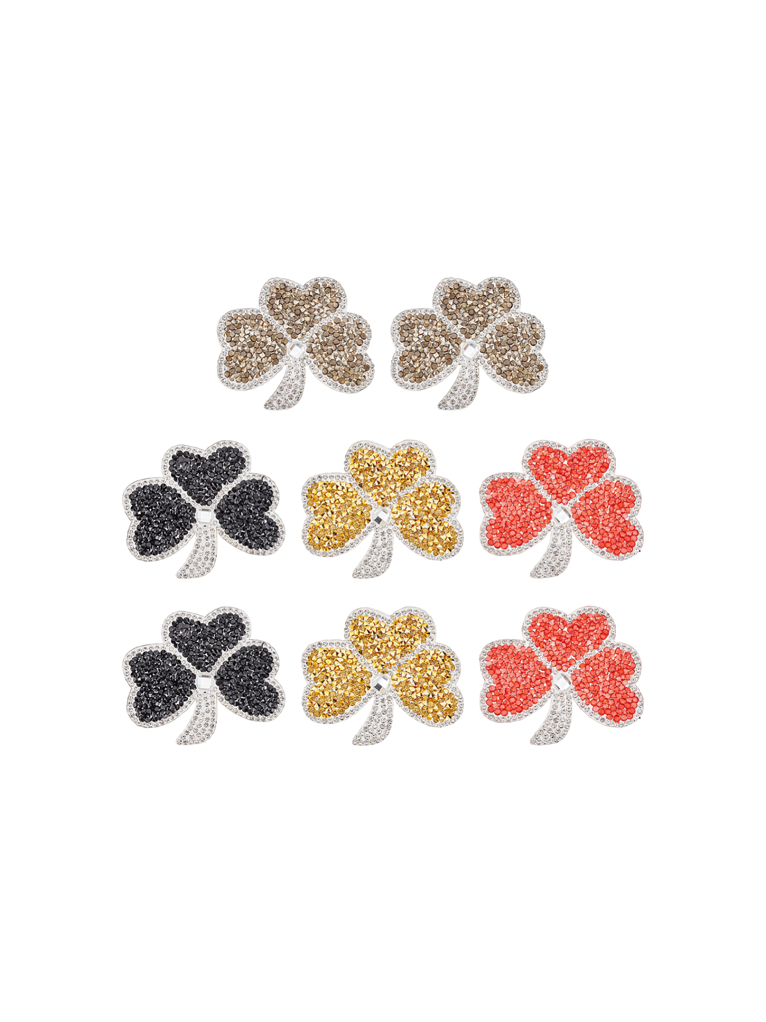 Front view of the Clover Leaf Rhinestone Patches | Assorted