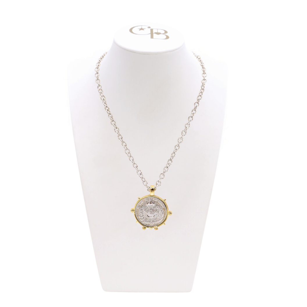 Silver Ruth Necklace with Gold Victoria Crest Charm